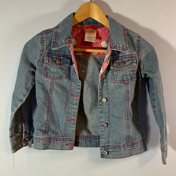 Hello kitty Sanrio girls size 6 studded sparkle jean jacket pink collar glitzy - Picture 2 of 7